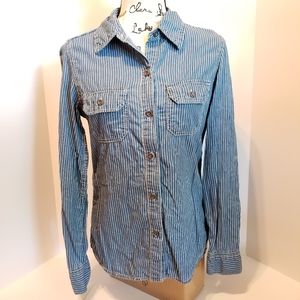 Seven7 blue and white striped button down Small